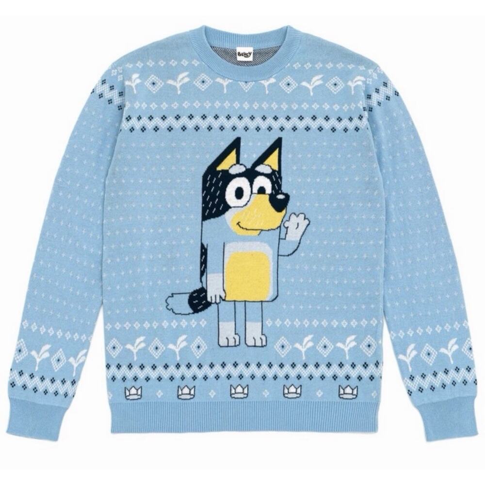 Bluey Cotton Crew Neck Pullover Family Fun Holiday Blue Men’s S - Picture 2 of 6